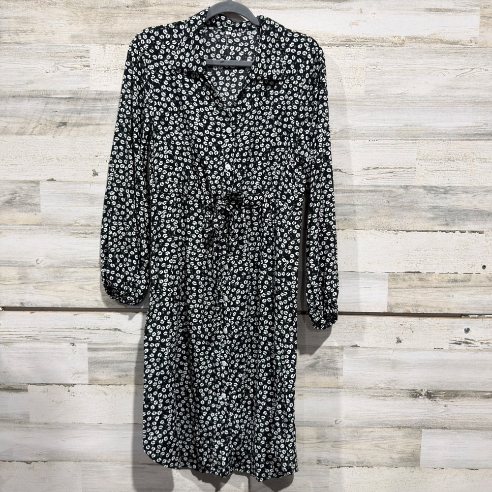 Boutique Shirt Dress Women S Black Floral Button Front Cottagecore NWOT